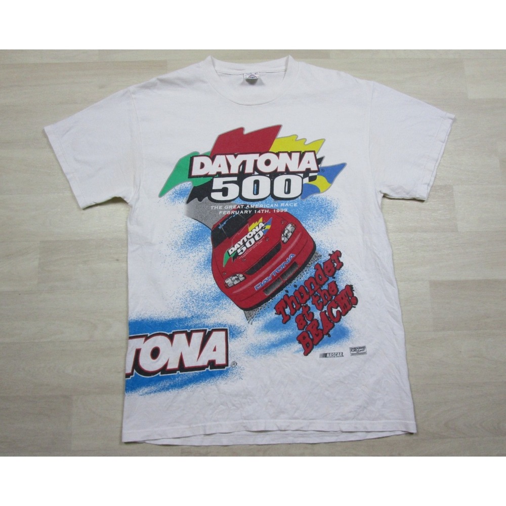 Vintage 90s NASCAR Daytona 500 T-Shirt Men's (L) Thunder at the Beach AOP 1999